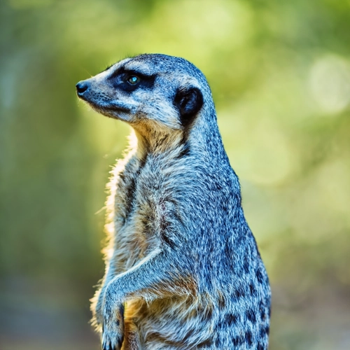 A curious meerkat standing alert in tall grass